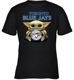 Baby Yoda Hugs Loves The Toronto Blue Jays Baseball Youth T-Shirt