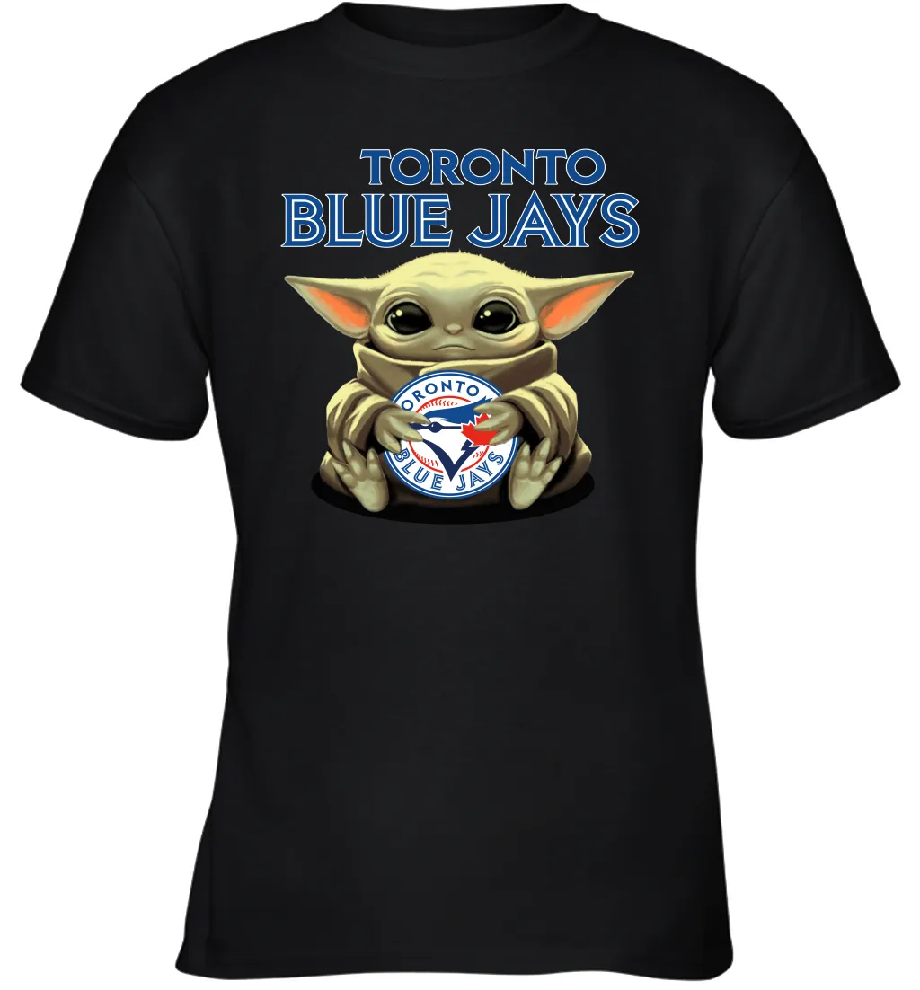 Baby Yoda Hugs Loves The Toronto Blue Jays Baseball Youth T-Shirt