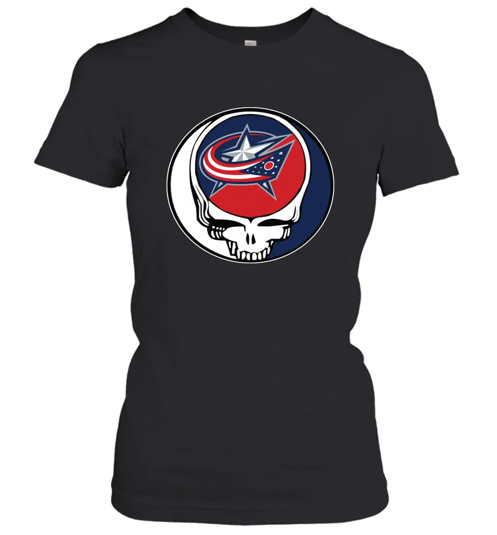 Columbus Blue Grateful Dead Steal Your Face Hockey NHL Womens T-Shirt