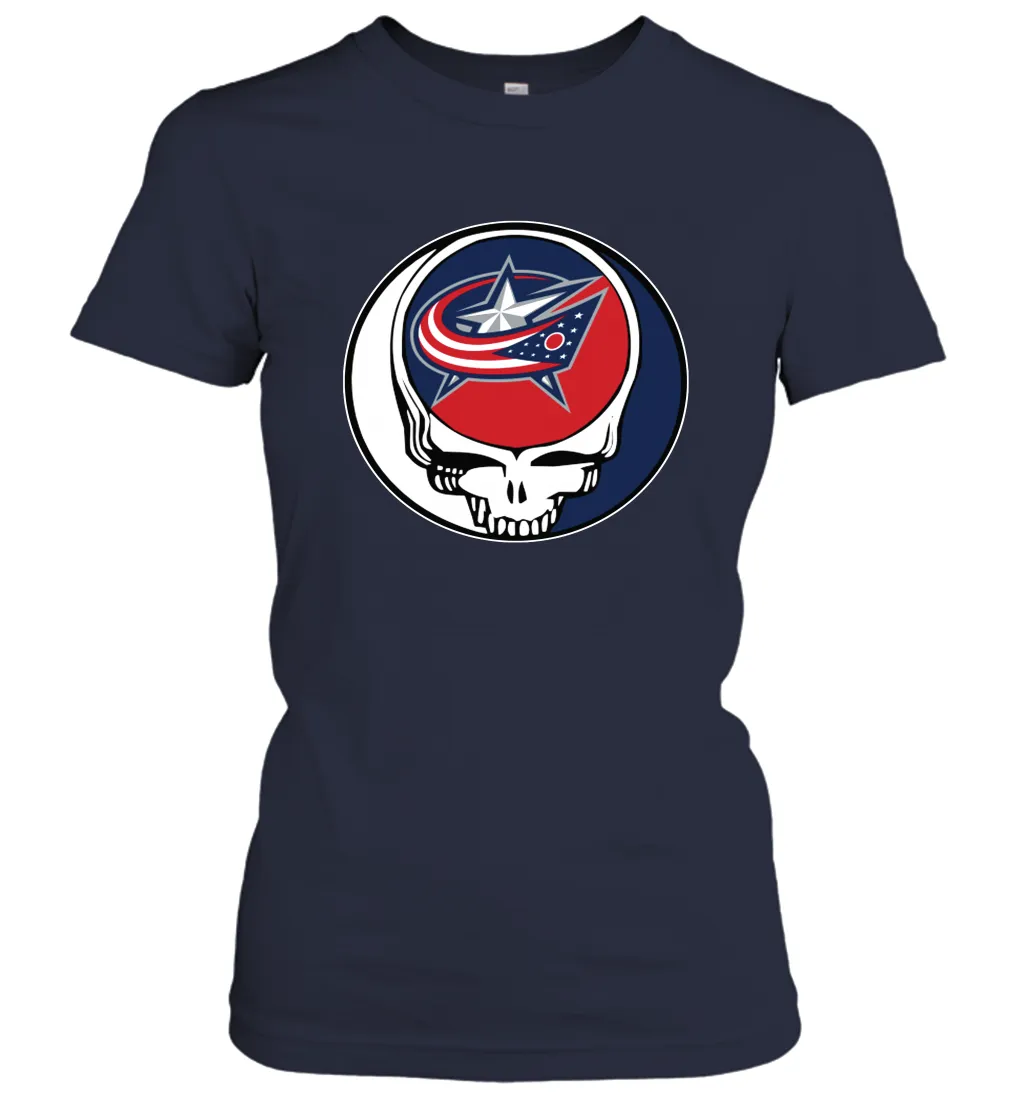 Columbus Blue Grateful Dead Steal Your Face Hockey NHL Womens T-Shirt