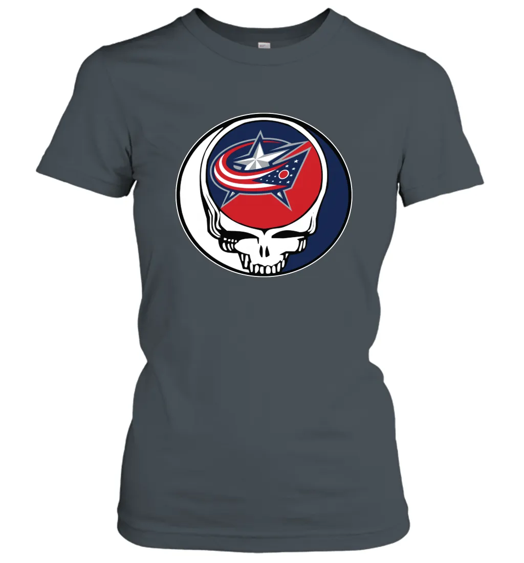 Columbus Blue Grateful Dead Steal Your Face Hockey NHL Womens T-Shirt