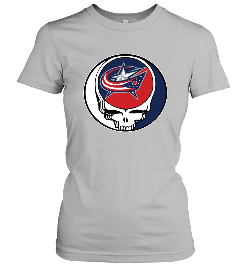 Columbus Blue Grateful Dead Steal Your Face Hockey NHL Womens T-Shirt