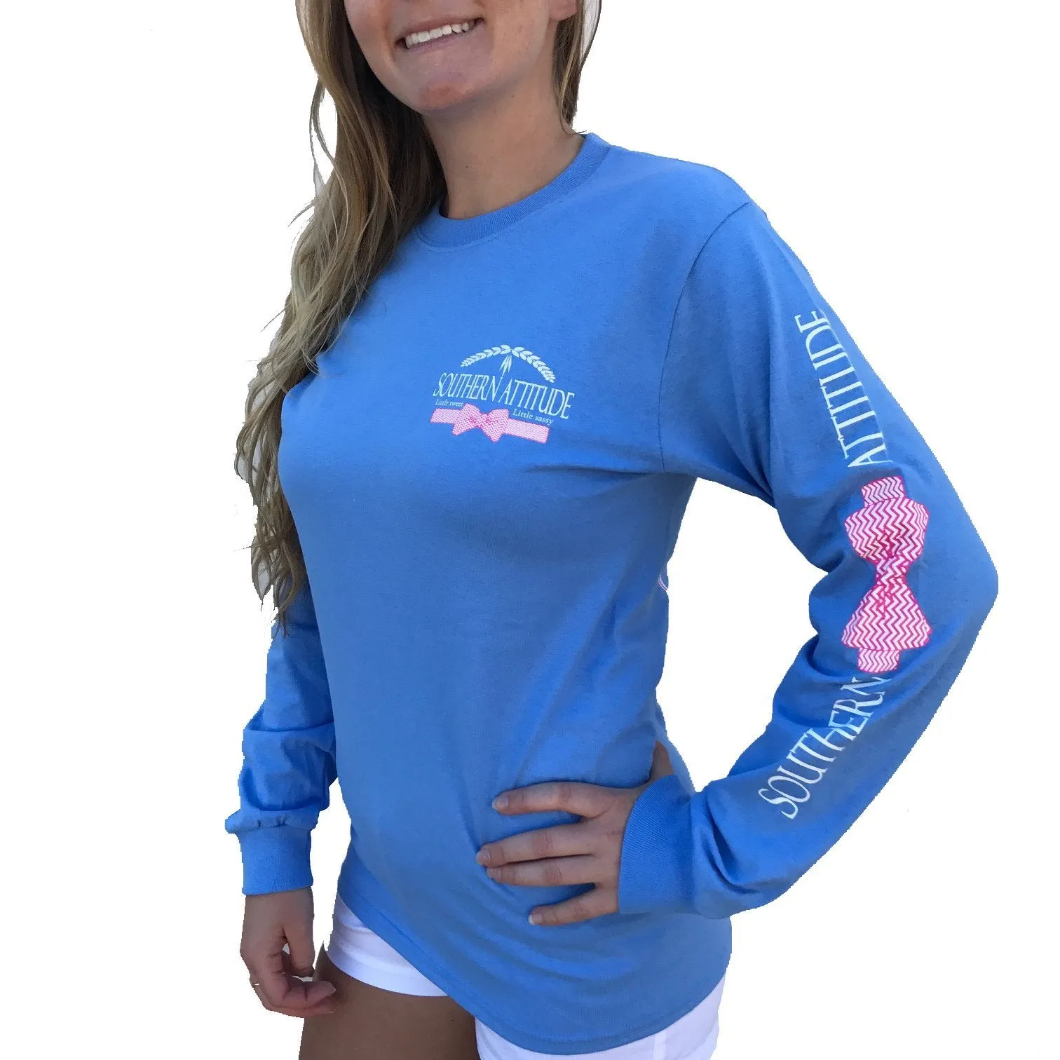 Country Life Outfitters Blue Southern Attitude Chevron Deer Skull Bow Hunt Long Sleeve Bright T Shirt