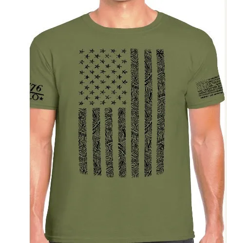 Country Life Outfitters Vintage USA Blue Flag Unisex Military Green T-Shirt