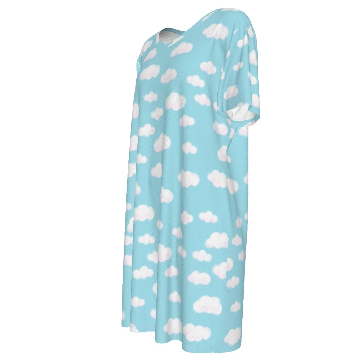 Dreamy Clouds Women's Cotton T-shirt Dress (Sky Blue)