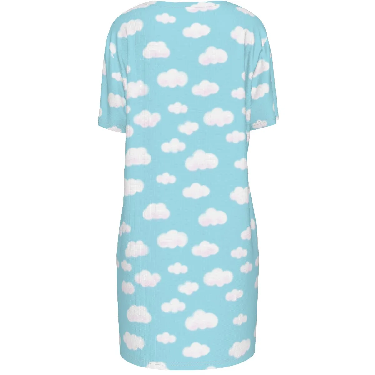 Dreamy Clouds Women's Cotton T-shirt Dress (Sky Blue)