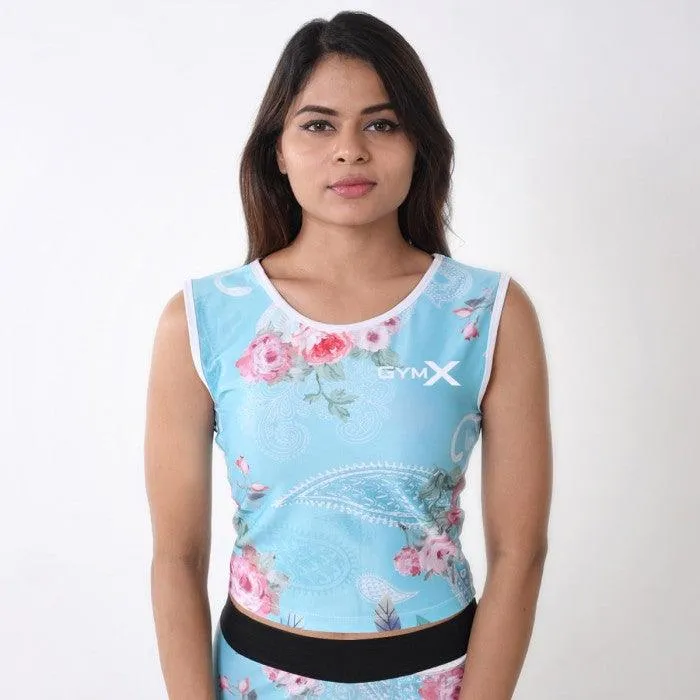 Floral Blue Short Top: Tropical Series- Sale