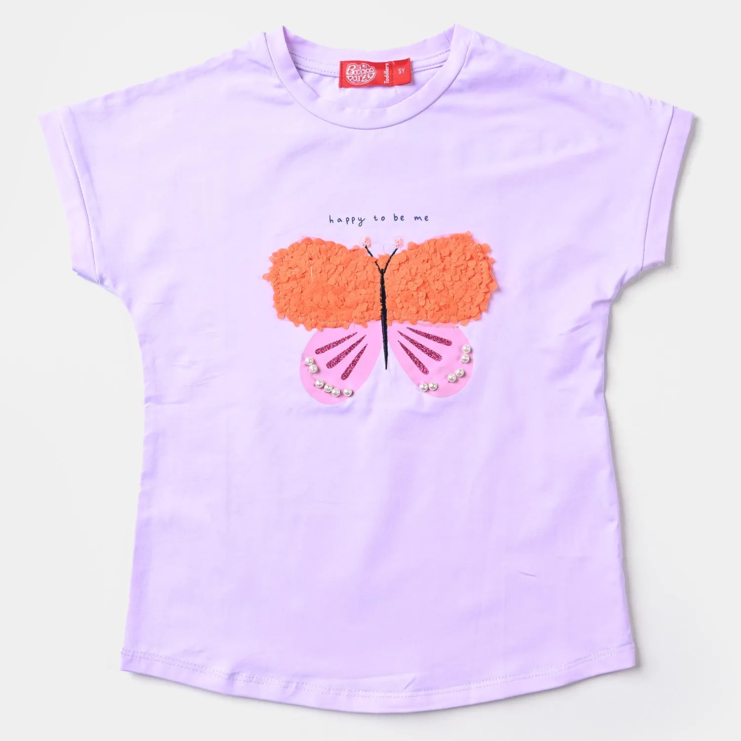 Girls Lycra Jersey T-Shirt Butterfly-Purple