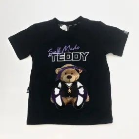 Kids Handmade Teddy Bear Graphic T-Shirt - Black and Purple Design