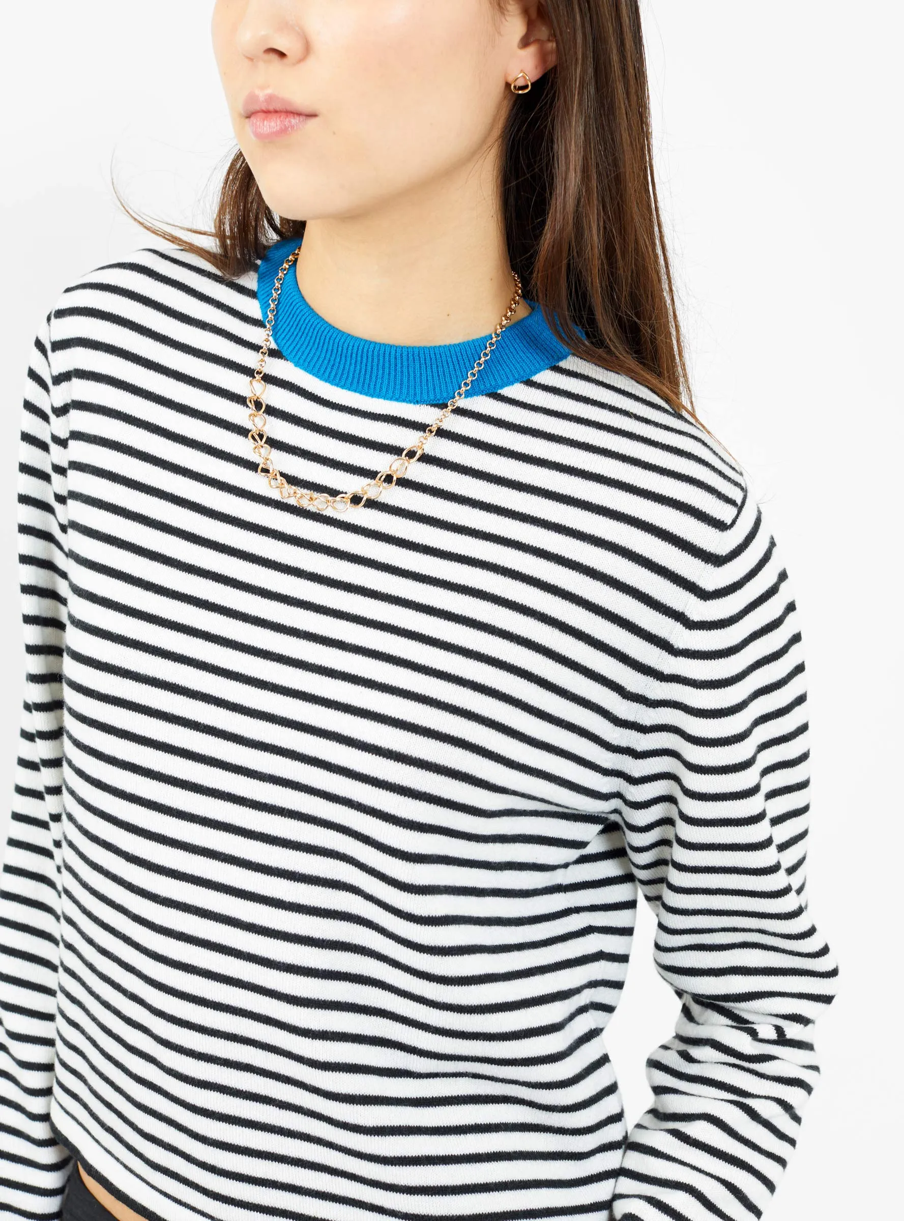 Merino Wool Striped T-Shirt Blue