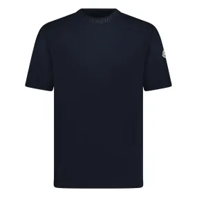 MONCLER LOGO PRINT COTTON JERSEY T-SHIRT NAVY BLUE