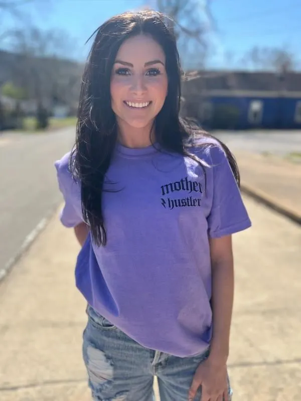 {MOTHER HUSTLER} Front   Back Leopard Purple Crew Neck Tee