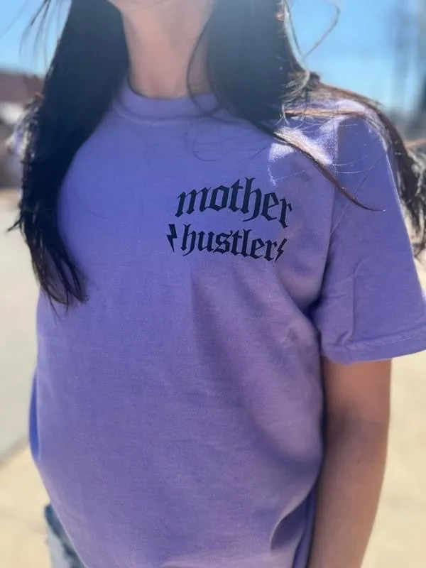 {MOTHER HUSTLER} Front   Back Leopard Purple Crew Neck Tee