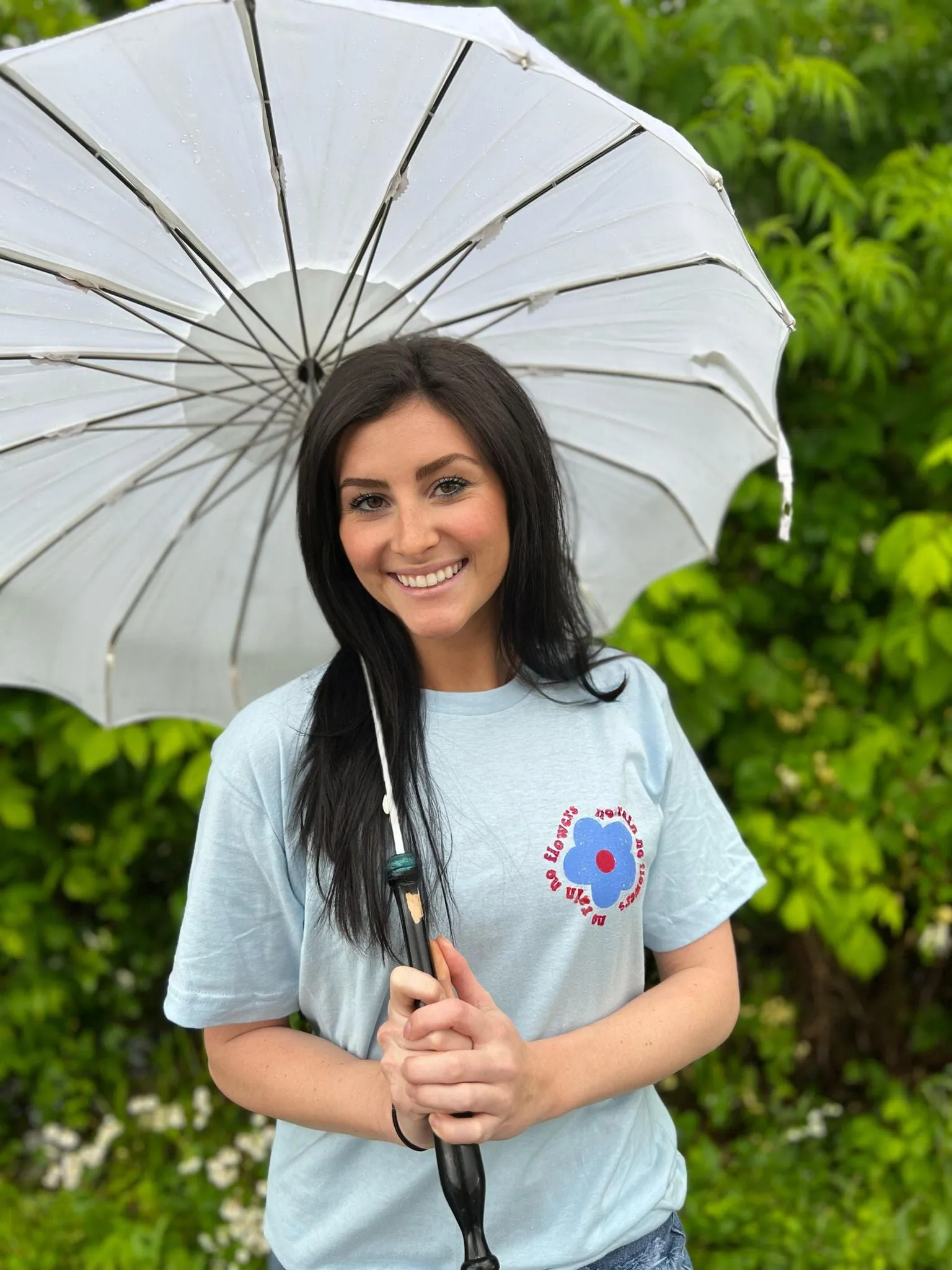 {NO RAIN NO FLOWERS} Front   Back Baby Blue Crew Neck Tee