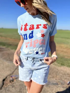 {PATRIOTIC OVERLOAD} Stars   Stripes Forever Light Blue Crew Neck Tee