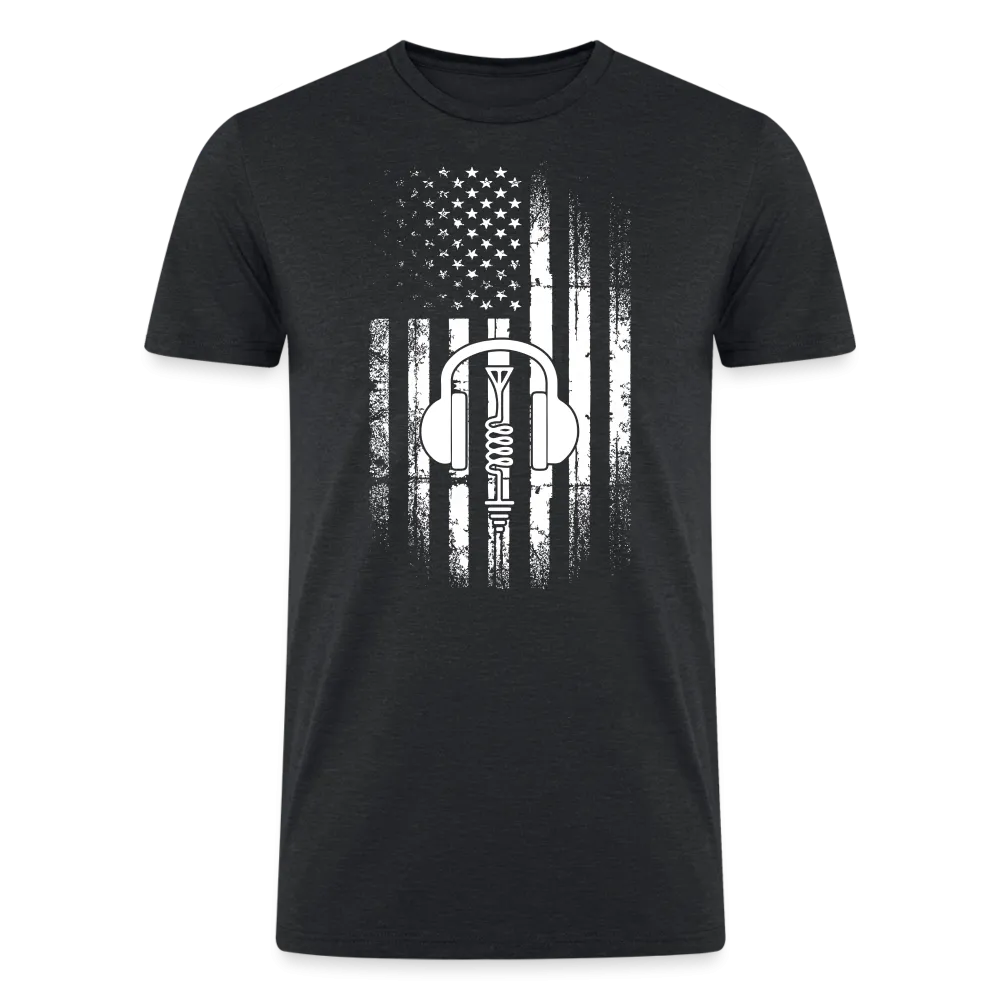 Patriotic Propagation: Distressed Flag and Ham Radio Icon - Men's Eco-Friendly Tri-Blend T-Shirt