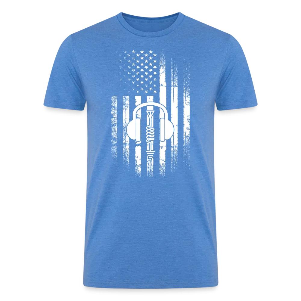 Patriotic Propagation: Distressed Flag and Ham Radio Icon - Men's Eco-Friendly Tri-Blend T-Shirt