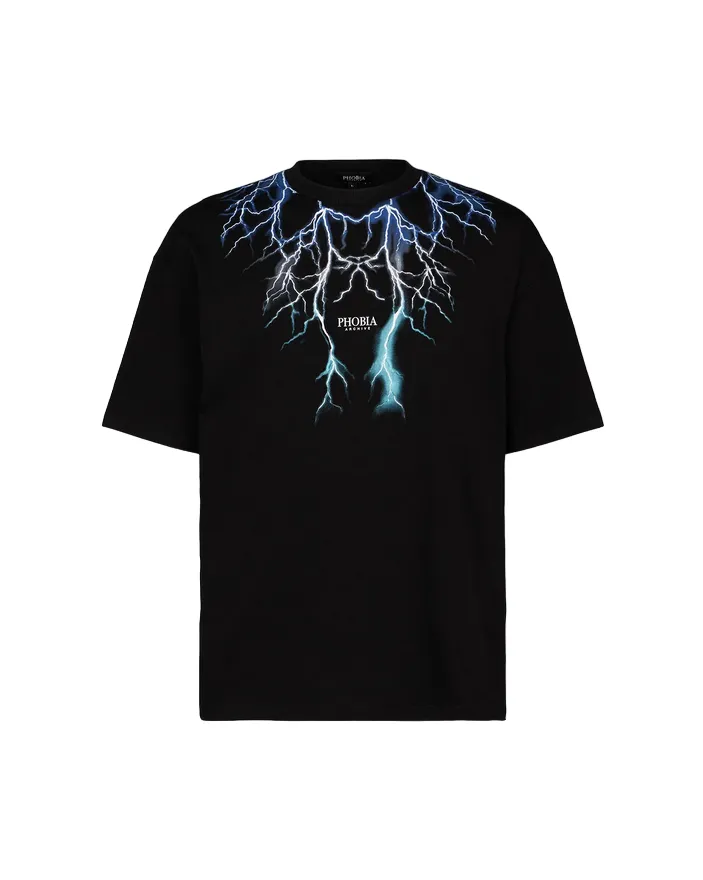 Phobia Black blue unisex t-shirt with lightning PH00104BLGRLB blue gray light blue