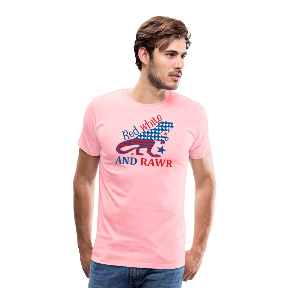 Rawring Patriotism: Men's Premium Cotton Shirt with American Flag Dinosaur