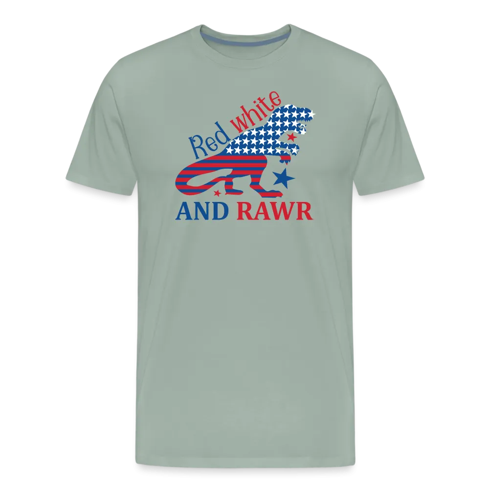 Rawring Patriotism: Men's Premium Cotton Shirt with American Flag Dinosaur