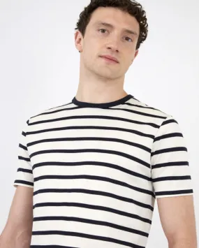 S/S CREW NECK T-SHIRT / ECRU NAVY BRETON STRIPE