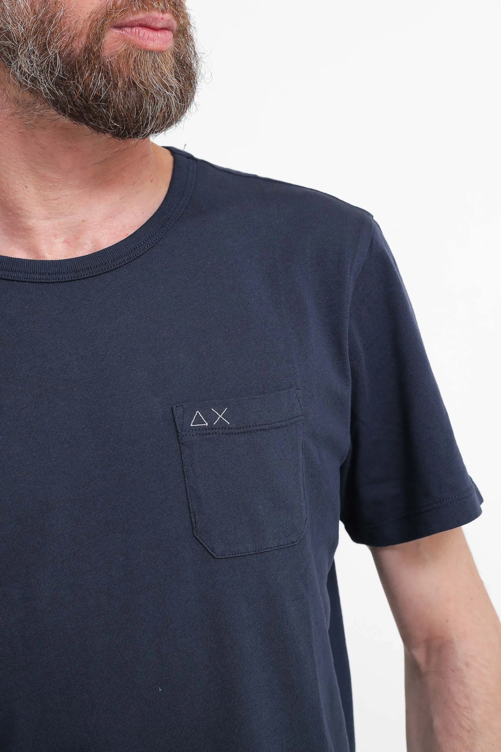 T-Shirt Round Solid Pocket - Navy Blue