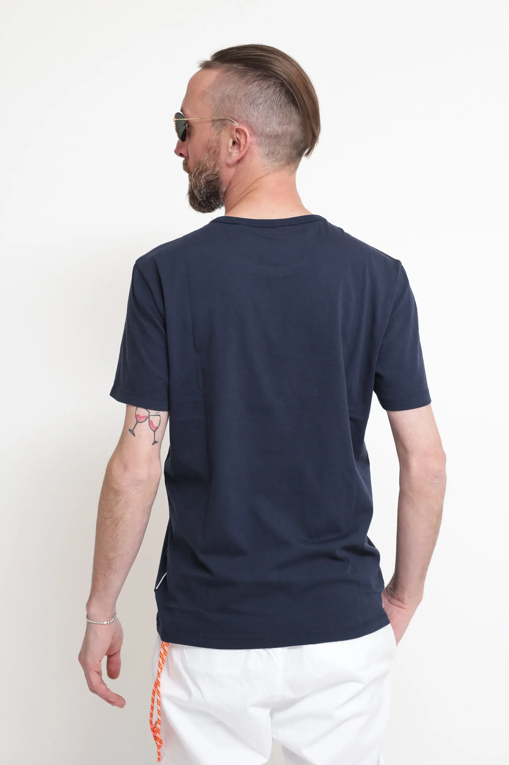 T-Shirt Round Solid Pocket - Navy Blue