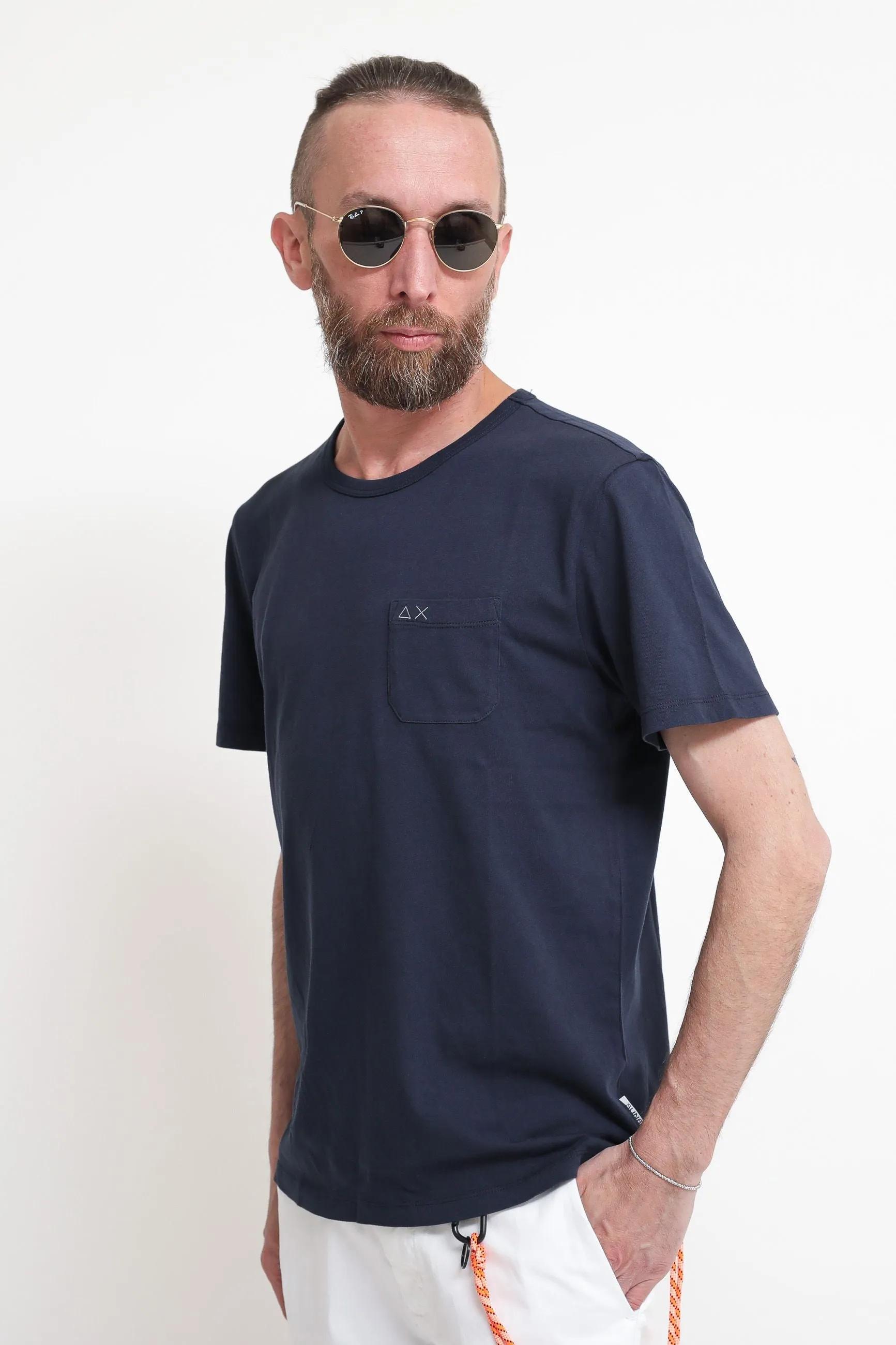 T-Shirt Round Solid Pocket - Navy Blue