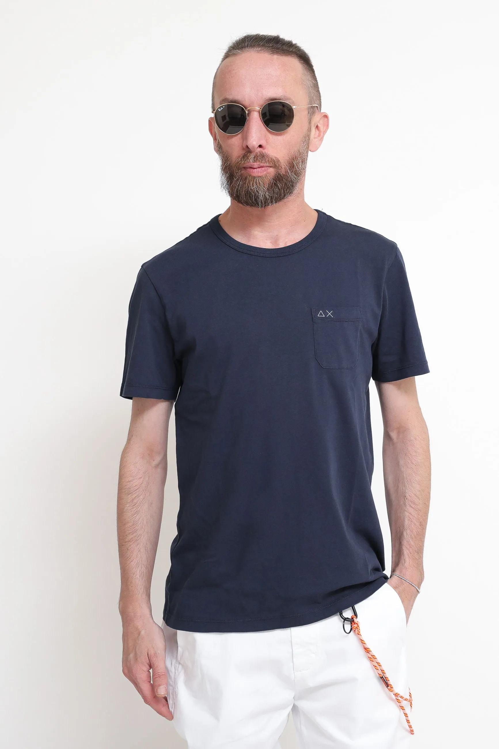 T-Shirt Round Solid Pocket - Navy Blue